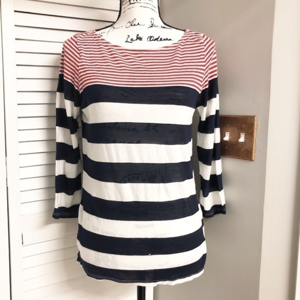 Michael Stars Navy and Red 3/4 Sleeves Top